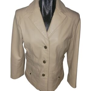BGN & Co Beige Fitted Leather Jacket M